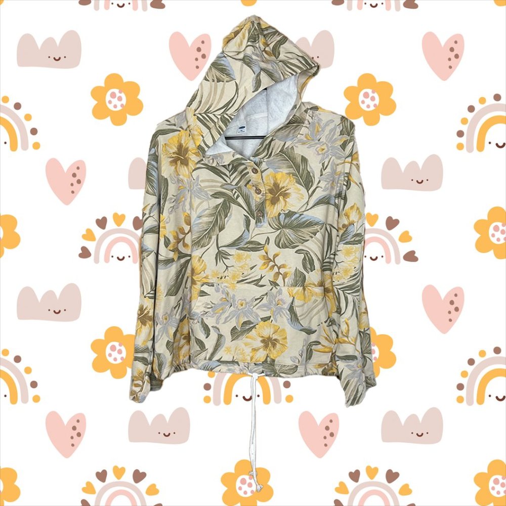 Women's Plus Size XXL Tropical Cropped Cinched Drawstring hoodie